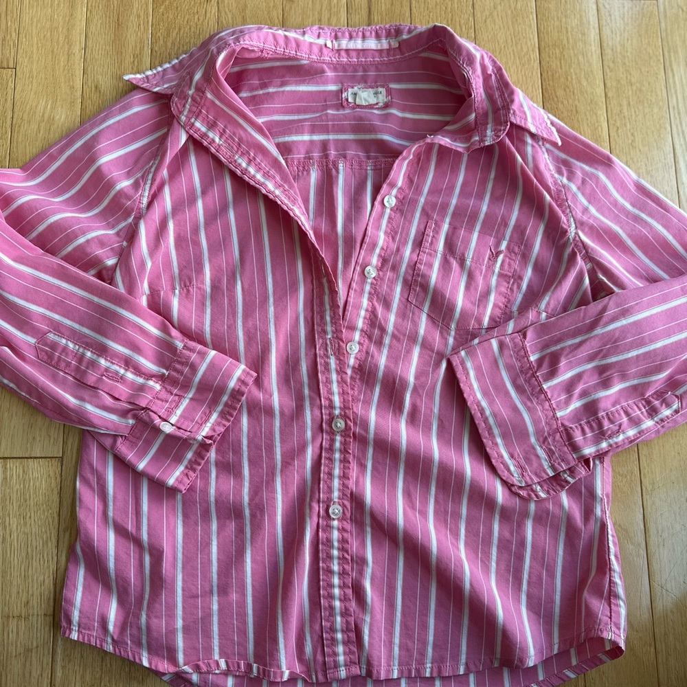 American Eagle button down pink white strips casual shirt